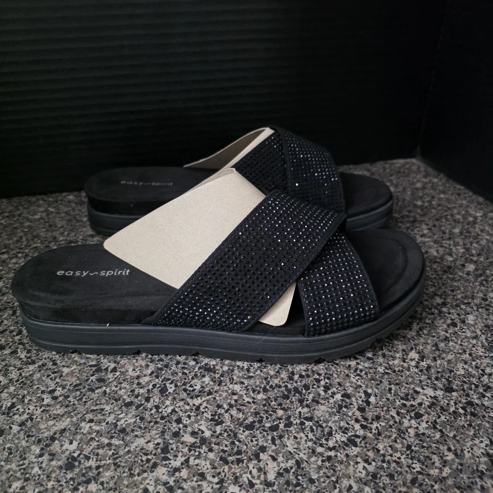 Easy Spirit Women's Shanya Crisscross Rhinestone Sandals Size 9 M Black